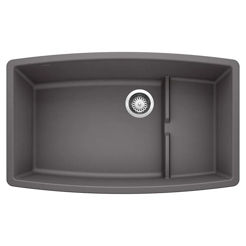 BLANCO 441476 Performa Cascade 32 x 19-1/2 in No Hole Composite Double Bowl Undermount Kitchen Sink in Cinder