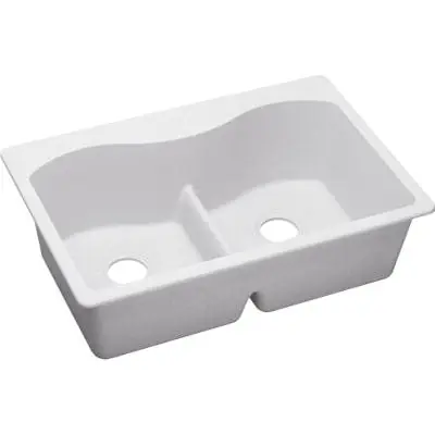 Elkay ELGLB3322WH0 Quartz Classic 33 x 22 x 9-1/2 Equal Double Bowl Drop-in Sink with Aqua Divide