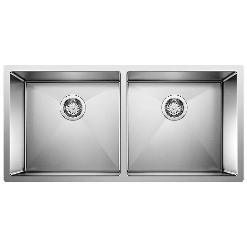 BLANCO 516219 Precision 36-9/10 x 18 in. No Hole Stainless Steel Double Bowl Undermount Kitchen Sink