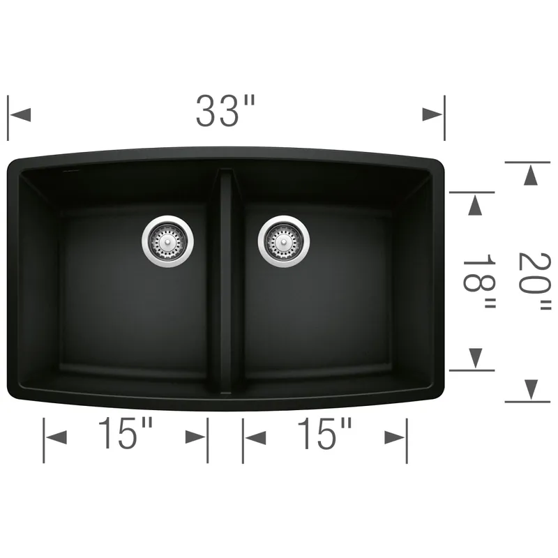Blanco 442937 Performa Equal Double Bowl Kitchen Sink - Coal Black