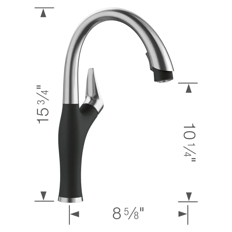 Blanco 526401 Artona Pull-Down Kitchen Faucet 1.5 GPM - PVD Steel/Coal Black