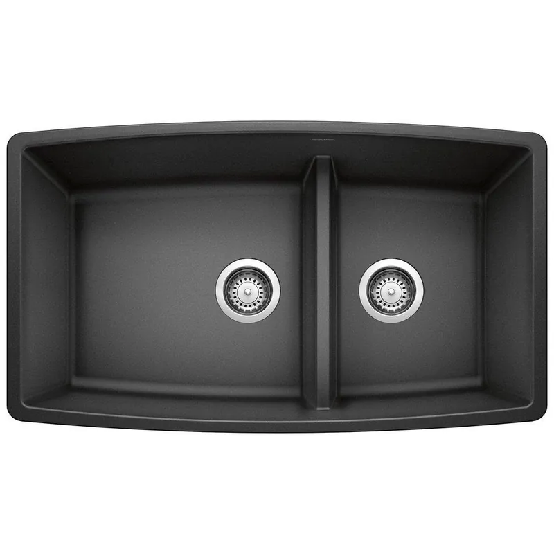 BLANCO 441312 Performa 33 x 19 in No Hole Composite Double Bowl Undermount Kitchen Sink in Anthracite