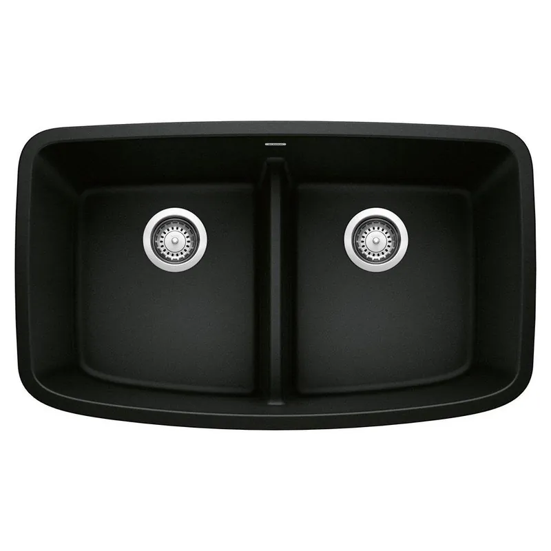 BLANCO 442940 Valea 32 x 19 in. Double Bowl Undermount Kitchen Sink Coal Black