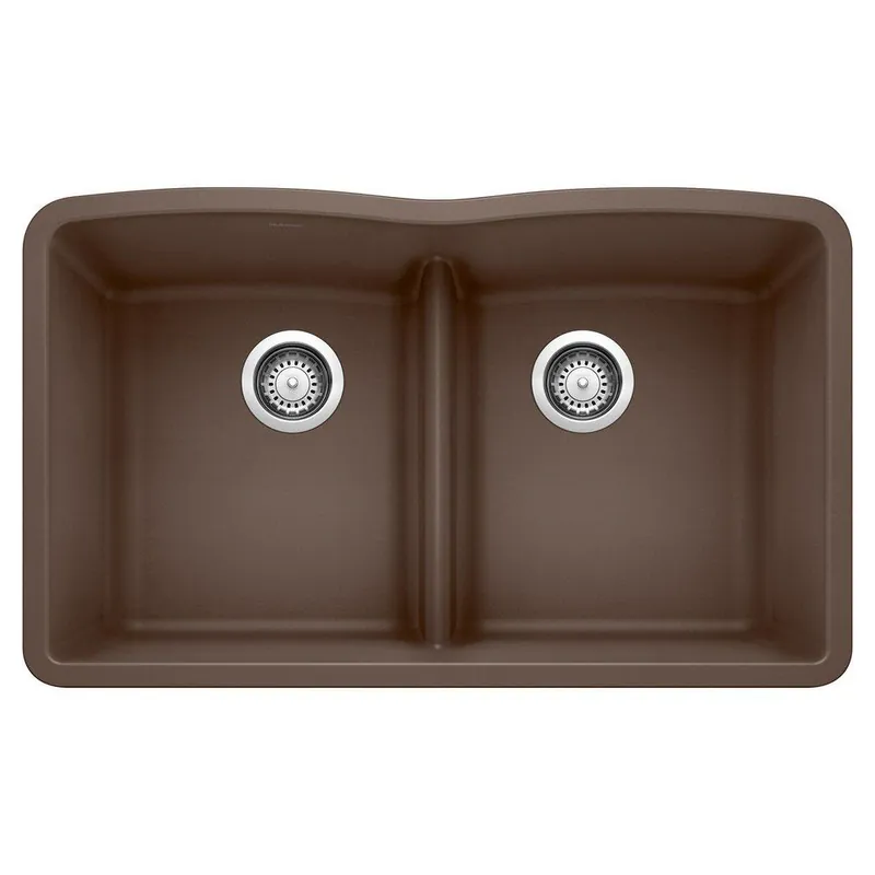 BLANCO 442078 Diamond 32 x 19-1/4 in No Hole Composite Double Bowl Undermount Kitchen Sink in Cafe Brown