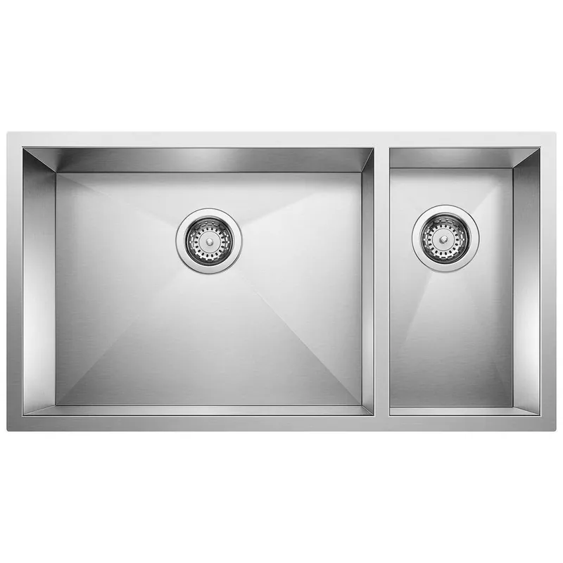BLANCO 516213 Precision 33 x 18 in. No Hole Stainless Steel Double Bowl Undermount Kitchen Sink
