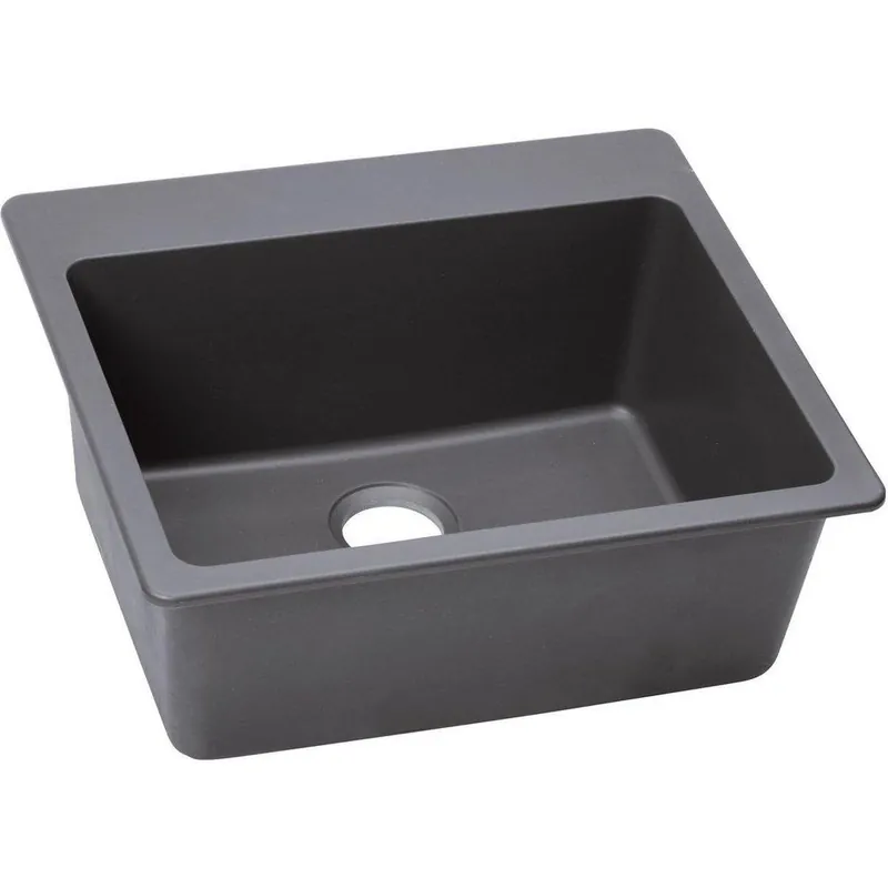 Elkay ELG2522GS0 Quartz Classic 25 x 22 in. No Hole Composite Single Bowl Drop-in Kitchen Sink in Greystone