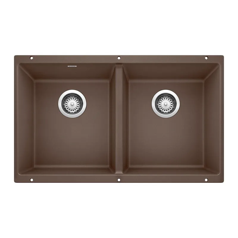 BLANCO 516323 Precis 29-3/4 x 18-1/8 in. No Hole Composite Double Bowl Undermount Kitchen Sink in Cafe Brown
