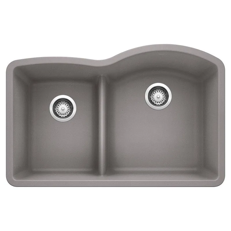 BLANCO 441601 Diamond 32 x 20-7/8 in. No Hole Composite Double Bowl Undermount Kitchen Sink in Metallic Grey