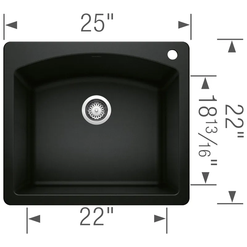 Blanco 442905 Diamond Single Bowl Dual Mount Kitchen Sink - Coal Black