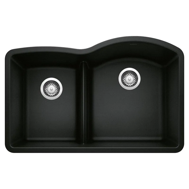 BLANCO 442911 Diamond 32 x 20-7/8 in. No Hole Granite Composite Double Bowl Undermount Kitchen Sink in Coal Black