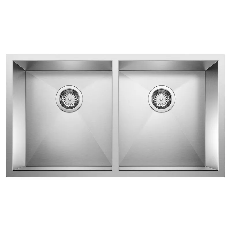 BLANCO 516211 Precision 29 x 18 in No Hole Stainless Steel Double Bowl Undermount Kitchen Sink