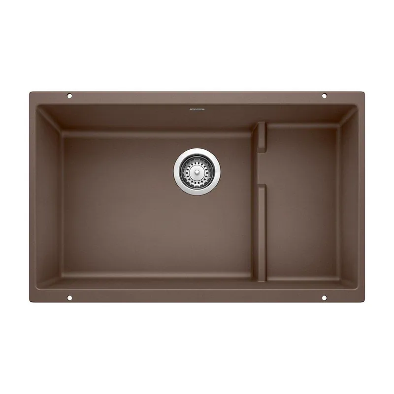 BLANCO 519457 Precis 28-3/4 x 18-1/8 in. No Hole Composite Double Bowl Undermount Kitchen Sink in Cafe Brown