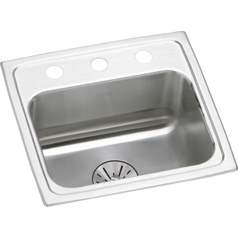 Elkay LRAD171665PD3 Lustertone 17 x 16 in. 3 Hole Stainless Steel Single Bowl Drop-in Kitchen Sink with Perfect Drain