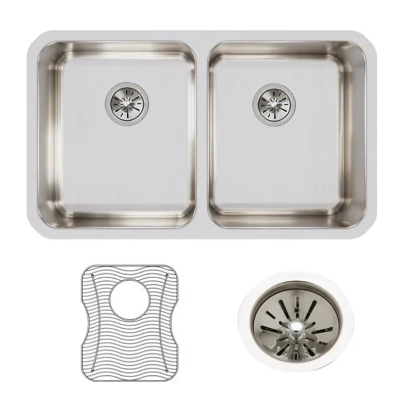 Elkay ELUH3118DBG Lustertone Classic Stainless Steel 30-3/4 x 18-1/2 x 7-7/8 Equal Double Bowl Undermount Sink Kit
