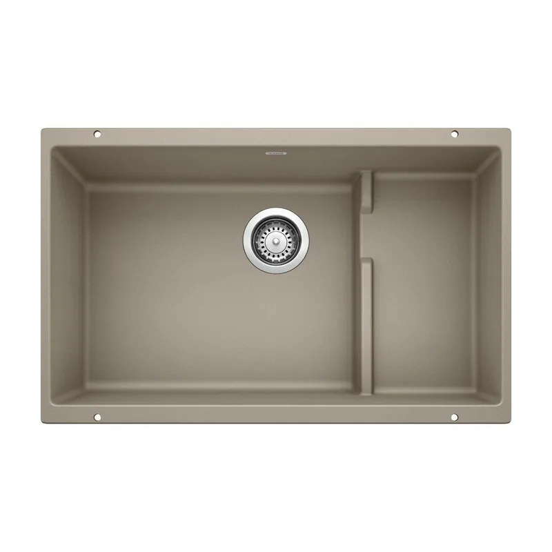 BLANCO 519456 Precis 28-3/4 x 18-1/8 in. No Hole Composite Double Bowl Undermount Kitchen Sink in Truffle