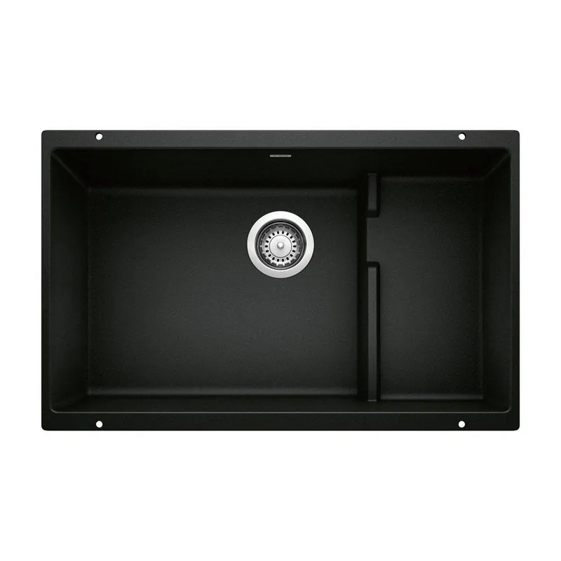 BLANCO 442934 Precis 28-3/4 x 18-1/8 in. No Hole Granite Composite Single Bowl Undermount Kitchen Sink in Coal Black