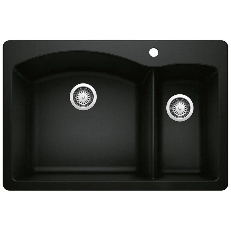 BLANCO 442907 Diamond 1-Hole Granite Composite Double Bowl Dual Mount Kitchen Sink in Coal Black