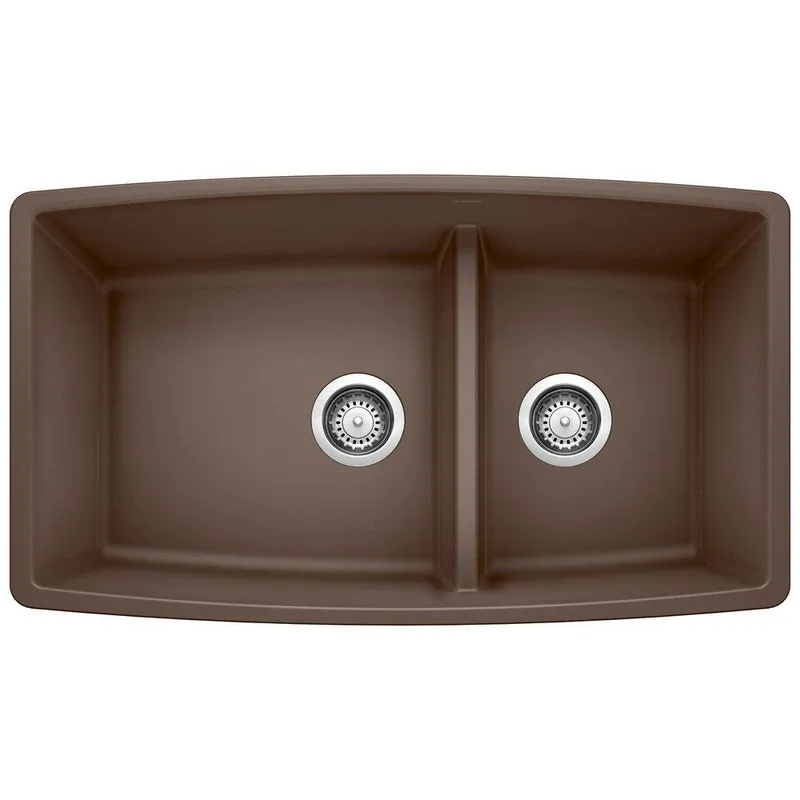 BLANCO 441313 Performa 33 x 19 in No Hole Composite Double Bowl Undermount Kitchen Sink in Cafe Brown