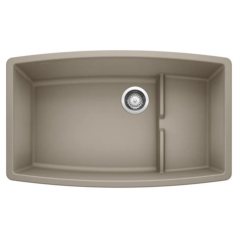 BLANCO 441291 Performa 32 x 19-1/2 in. No Hole Composite Double Bowl Undermount Kitchen Sink in Truffle
