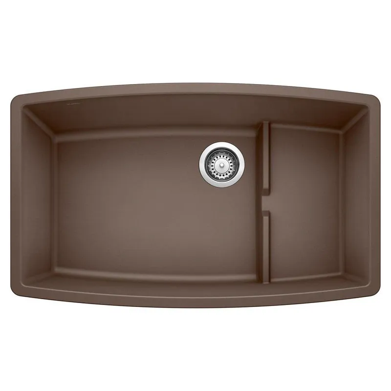 BLANCO 440063 Performa Cascade 32 x 19-1/2 in. No Hole Composite Double Bowl Undermount Kitchen Sink in Cafe Brown