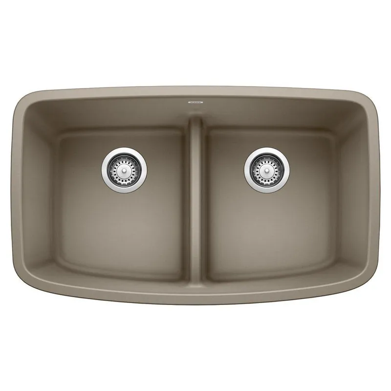 BLANCO 442197 Valea 32 x 19 in. No Hole Composite Double Bowl Undermount Kitchen Sink in Truffle
