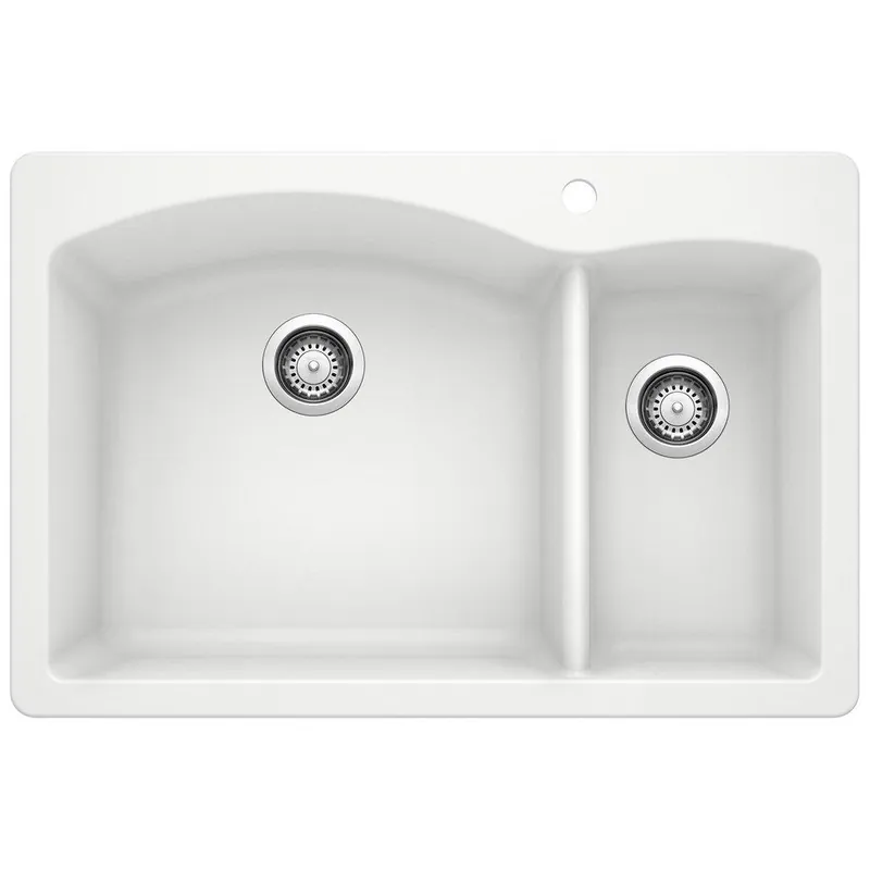 BLANCO 440200 Diamond 33 x 22 in. 1 Hole Composite Double Bowl Dual Mount Kitchen Sink in White