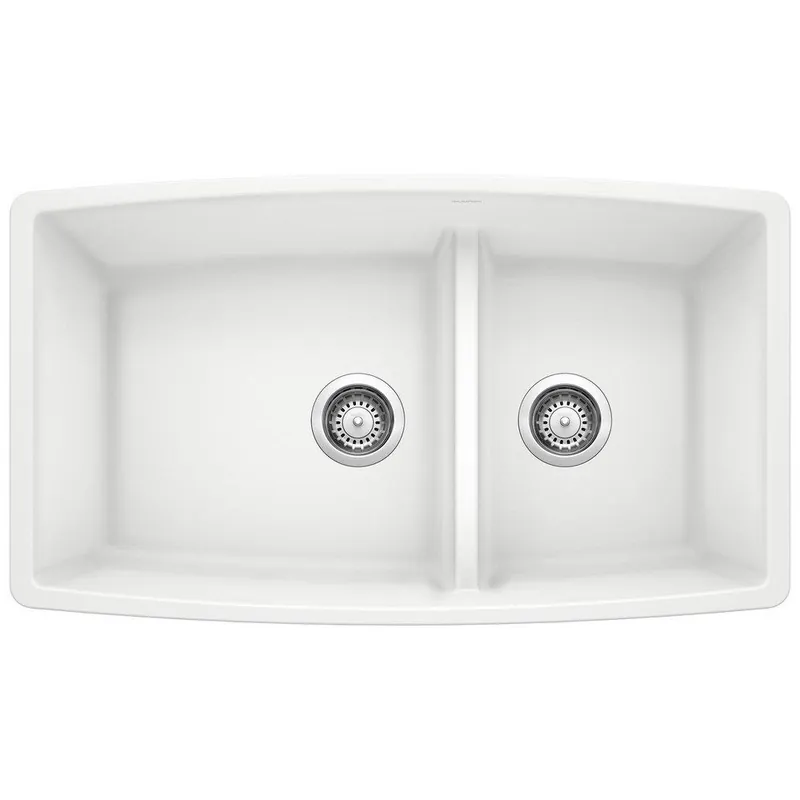 BLANCO 441310 Performa 33 x 19 in No Hole Composite Double Bowl Undermount Kitchen Sink in White