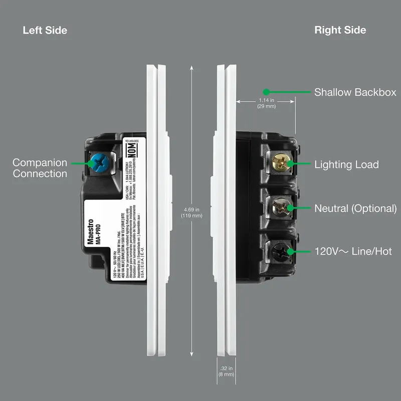 Lutron MA-PRO-GR Maestro Single Pole, 3-Way, Multi-Location CFL/ELV/LED/MLV Dimmer,500 Watts, Gray