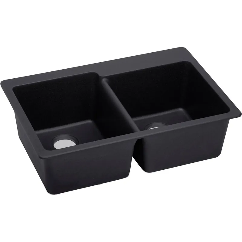 Elkay ELX250RCA0 Quartz Luxe 33 x 22 x 9-1/2 Offset Double Bowl Drop-in Sink Caviar