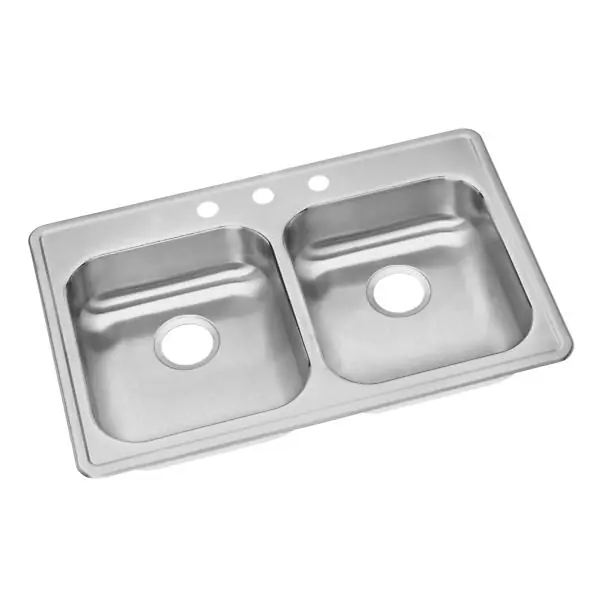 Elkay GE233213 Dayton Stainless Steel 33 x 21-1/4 x 5-3/8 Top Mount Double Bowl Sink