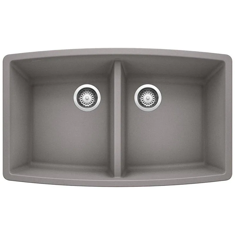 BLANCO 440072 Performa 33 x 20 in. No Hole Composite Double Bowl Undermount Kitchen Sink in Metallic Grey