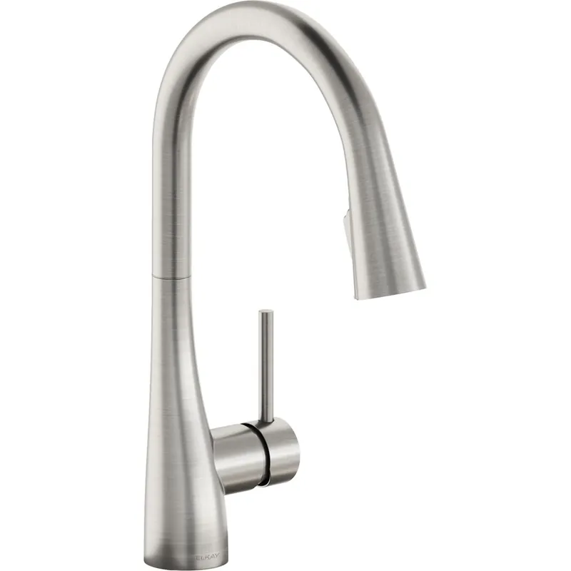Elkay LKGT4083LS Gourmet Single Hole Kitchen Faucet With Pull-Down Spray And Forward Only Lever Handle Lustrous Steel