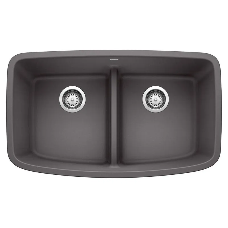 BLANCO 442196 Valea 32 x 19 in. No Hole Composite Double Bowl Undermount Kitchen Sink in Cinder