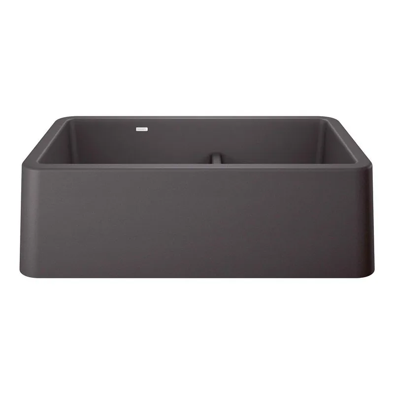 BLANCO 402326 Ikon 33 x 19 in. No-Hole Granite Composite Double Bowl Farmhouse Kitchen Sink in Cinder