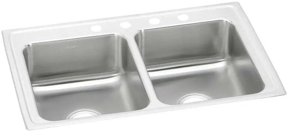 Elkay LR33214 Lustertone Classic Stainless Steel 33 x 21-1/4 x 7-7/8 4-Hole Equal Double Bowl Drop-In Sink
