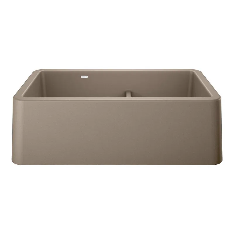 BLANCO 402329 Ikon 33 x 19 in. No-Hole Granite Composite Double Bowl Farmhouse Sink in Truffle