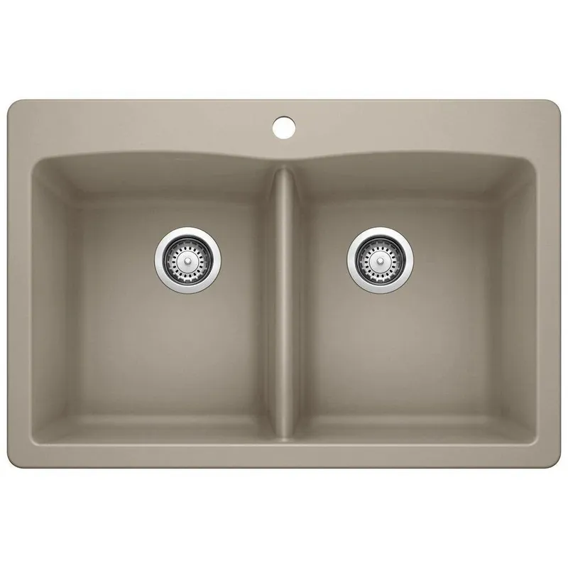 BLANCO 441285 Diamond™ 33 x 22 in. 1 Hole Composite Double Bowl Dual Mount Kitchen Sink in Truffle
