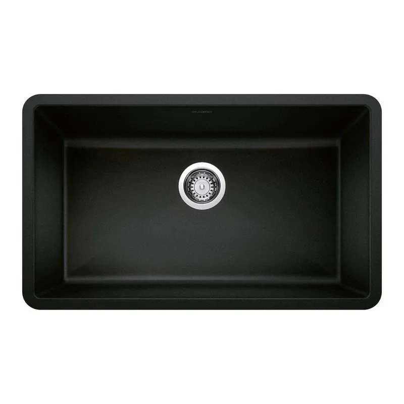 BLANCO 442935 Precis 32 x 19 in. No Hole Granite Composite Single Bowl Undermount Kitchen Sink in Coal Black