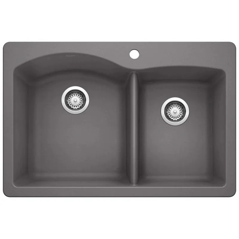 BLANCO 441465 Diamond 1 Hole Composite Double Bowl Dual Mount Kitchen Sink in Cinder