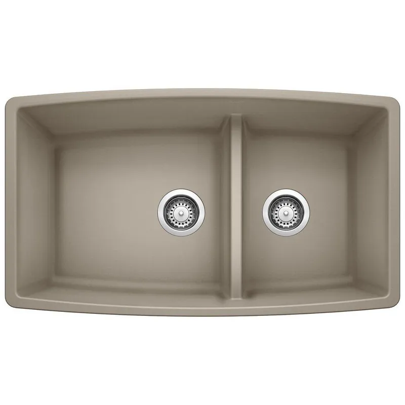 BLANCO 441315 Performa 33 x 19 in. No Hole Composite Double Bowl Undermount Kitchen Sink in Truffle
