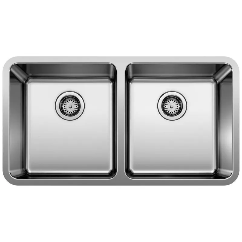 BLANCO 442768 Formera 33 x 18 in. No Hole Stainless Steel Double Bowl Undermount Kitchen Sink