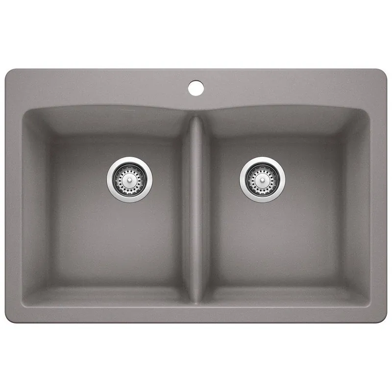 BLANCO 440219 Diamond 33 x 22 in. 1 Hole Composite Double Bowl Dual Mount Kitchen Sink in Metallic Gray