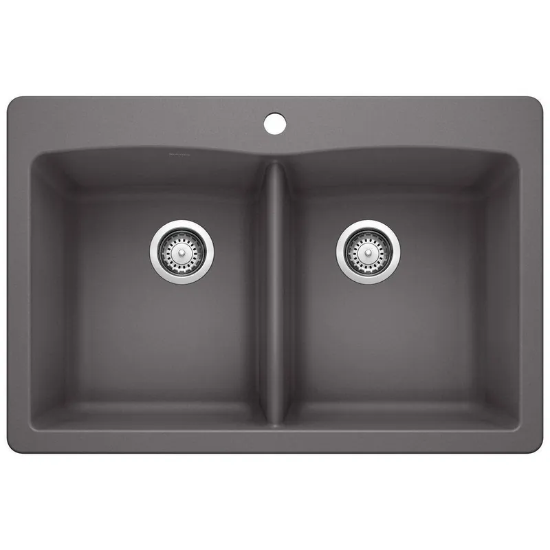Blanco 441466 Diamond 33 x 22 in. 1 Hole Composite Double Bowl Dual Mount Kitchen Sink in Cinder
