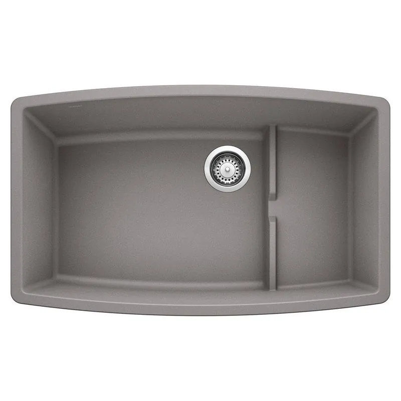 BLANCO 440067 Performa 32 x 19-1/2 in. No Hole Composite Double Bowl Undermount Kitchen Sink in Metallic Grey
