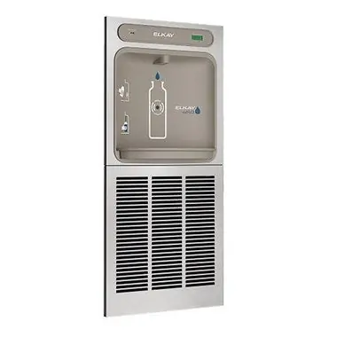Elkay LZWSM8C Bottle Filling Station Filtered Stainless Steel 20 x 26 Inch Wall Mount 115 Volt 60 Hertz 1 Amp Antimicrobial Green Ticker Laminar Flow Real Drain Visual Filter Monitor