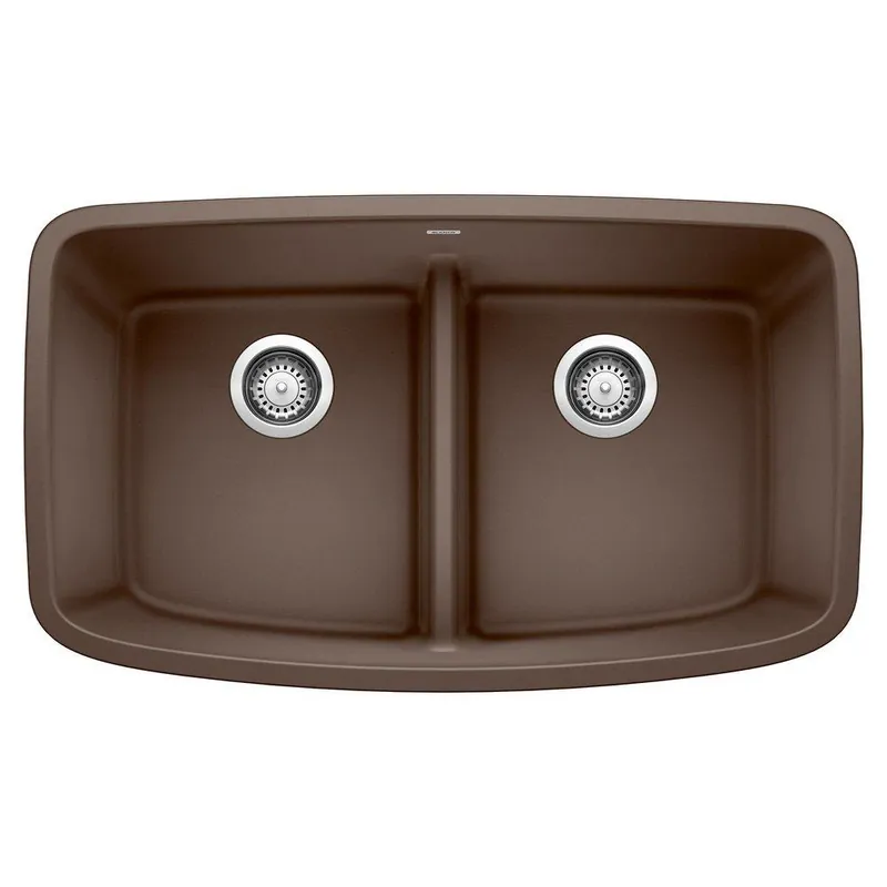 BLANCO 442203 Valea 32 x 19 in No Hole Composite Double Bowl Undermount Kitchen Sink in Cafe Brown