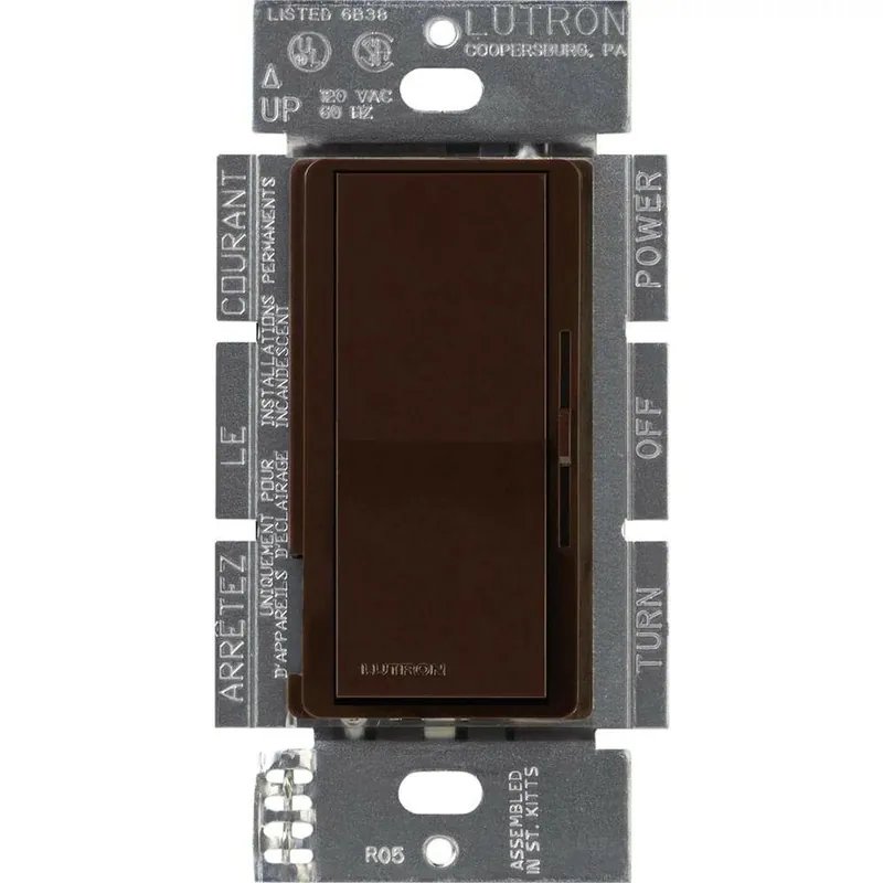 Lutron DVSTV-BR Diva Dimmer - Gloss Finish, Fluorescent or LED Dimming with 0-10V Ballasts and Drivers, Single-pole/3-way, 120 to 277V/50mA/8A in brown