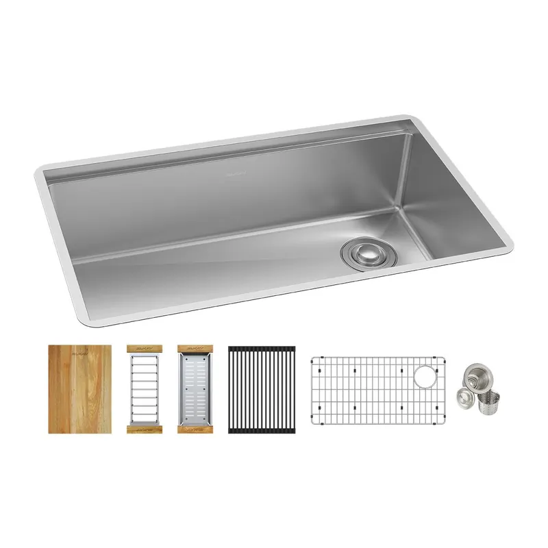 Elkay ECTRU30169RTWC Crosstown 18 Gauge Workstation Stainless Steel 31-1/2 x 18-1/2 x 9 Single Bowl Undermount Sink Kit