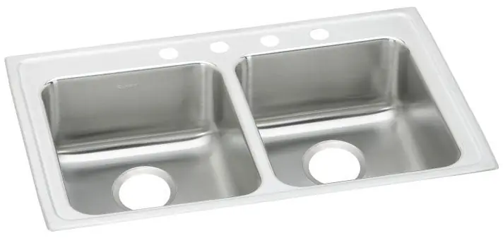 Elkay LRAD3319603 Lustertone Classic Stainless Steel 33 x 19-1/2 x 6, 3-Hole Equal Double Bowl Drop-in ADA Sink