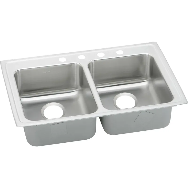 Elkay LRADQ3321653 Lustertone Classic Stainless Steel 33 x 21-1/4 x 6-1/2 Equal Double Bowl Drop-in ADA Sink
